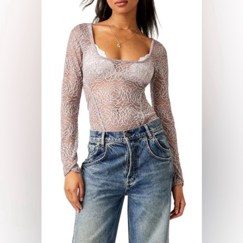 NWT Free People Intimately Thimble Floral Lace Bodysuit in Lavender Size Large
